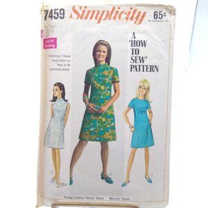 Vintage Sewing PATTERN Simplicity 7459, How to Sew 1967 Young Junior Teen Dress